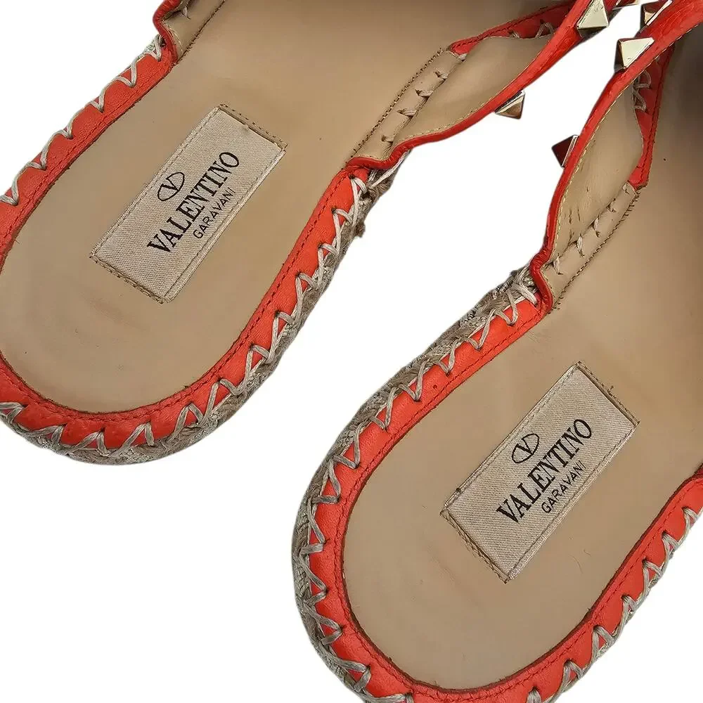 Valentino Garavani Rockstud Flat Slide Espadrille Sandal Orange Size 39 US 9